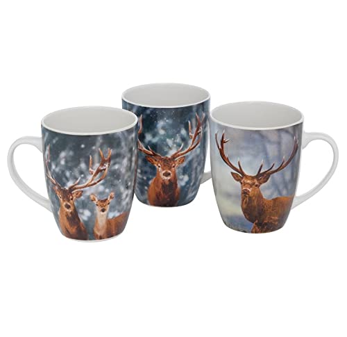 RiloStore 3 Stk Kaffeetassen HIRSCHE 350ml Weihnachten n3065 weiss Glühwein Tassen Becher Kaffeetasse HIRSCH WINTER Geschenkset von RiloStore