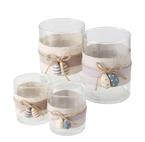 4 STK Windlicht Ostereier Glas - Holzeier Deko b173 - Kerzenhalter Osterdeko Windlicht Kerzenhalter Teelichthalter Tischschmuck Häschen Osterhasen Tischdeko Osterhasen Eier von RiloStore