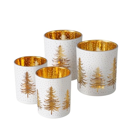 4 STK Windlichter Tannenbaum Gold Farben n331 Kerzenhalter Bäume Shabby Chic Weihnachtsdeko klar matt Geschenk Teelichthalter Windlicht Set Weihnachten Tischdeko von RiloStore