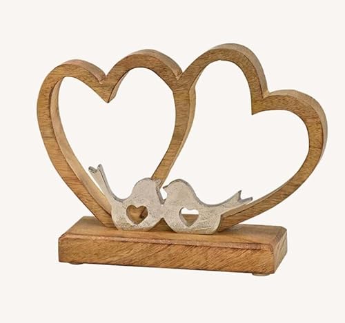 Doppelherz mit Hochzeitstaube - braun Landhaus Holzherzen Aufsteller Hochzeitsgeschenk Zeremonie Tischschmuck w92 Dekoherzen Liebe Geschenk Verliebte Dekoherzen Tischdeko Hochzeitsdeko Doppelherzen von RiloStore