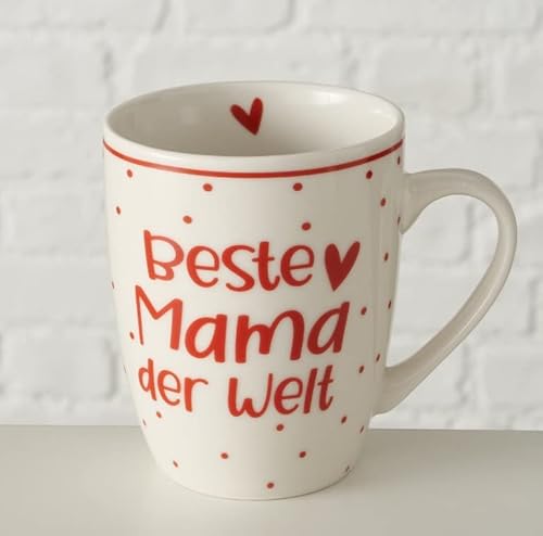 Kaffeetasse - Beste Mama der Welt - 350ml Keramik New Bone n741 Tasse rot weiss Geschenk Weihnachten Kaffeepott Kaffeetasse Teetasse Mutti Mutter von RiloStore