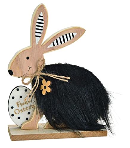 Osterhase mit Osterei Frohe Ostern 19x15cm schwarz Weiss braun w391 Holzhase XL Deko Ostern Hase Aufsteller Holz Osterdeko Punkte Streifen gepunktet von RiloStore