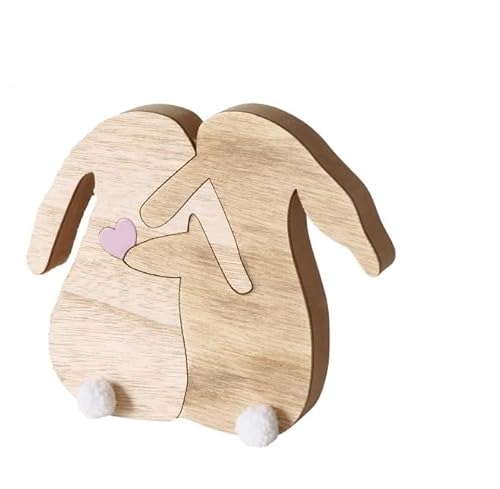 RiloStore 1 STK Liebespaar Osterhasen 16x15cm Osterhase Hasenpaar Holz braun rosa Weiss Osterdeko b243 Holzhasen Aufsteller Hasen Tischdeko Ostern Dekoration Geschenk Frühling von RiloStore