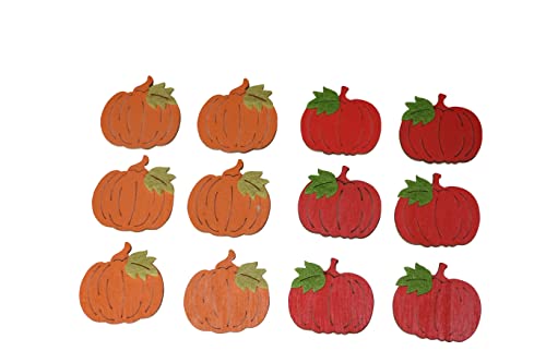 RiloStore 12 STK Kürbis aus Holz mit Klebepunkt Holzkürbis 4cm Basteln Herbstdeko orange rot gelb Halloween bt432 Herbstschmuck Dekokürbis Dekoobjekt Tischdeko Dekofrüchte von RiloStore