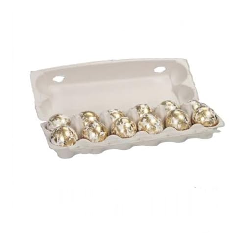 RiloStore 12 STK Ostereier Gold Farben Weiss Hühnereier ausgeblasen o3929 Osterdeko Punkte gesprenkelt Muster Eier Ostern Dekoration Basteln Hühner Ei 12er Set in Eierschachtel Osterschmuck von RiloStore