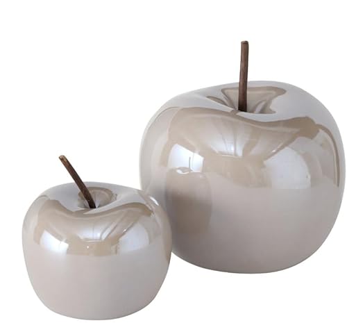 RiloStore 2 STK Deko Apfel grau hellgrau 12cm und 8cm Dekoapfel Obst b480 Früchte Äpfel Dekoobjekt Früchte Keramik Stillleben Herbstdeko von RiloStore