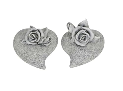 RiloStore 2 STK Grabdeko Herz mit Rose Grabschmuck ps538 Trauerdeko Herzen mit Rosen Grabdekoration Beerdigung Grabdeko Trauerdekoration Grabstein Andacht Grabherz von RiloStore