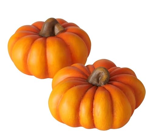RiloStore 2 STK KÜRBIS Terrakotta orange Kürbisse Herbst Deko b189 Halloween 16x9cm Herbstdeko Dekokürbis Dekoobjekt Tischdeko Dekofrüchte Zimmerdeko von RiloStore