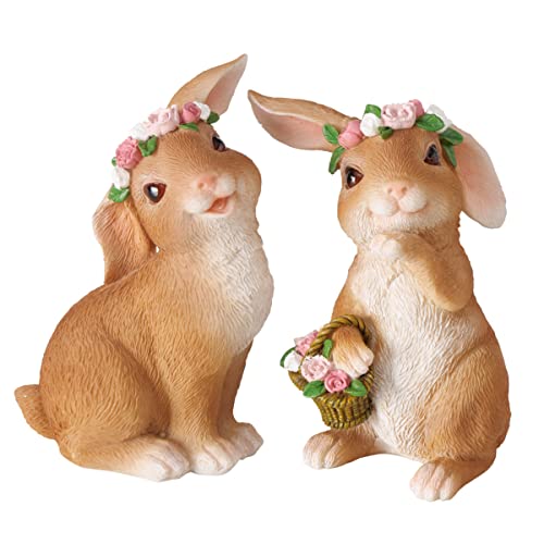 RiloStore 2 STK Osterhase Weiss rosa braun Gold n743 Hasen mit Röschen Shabby Chic Vintage 11cm Osterhasen Rosen Blumen Paar Häschen Hasenkinder Blumenkind von RiloStore