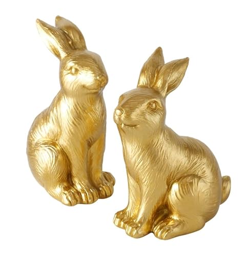 RiloStore 2 STK Osterhasen Gold Farben 10cm b965 Osterhase Hasen 2er Set Osterdeko Dekohasen Häschen Hasenpaar Osterhasen kugelig Häschen knuffig Kugel Osterdeko Vintage von RiloStore