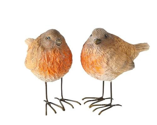 RiloStore 2 STK Rotkelchen Deko Vogel Set Robin Herbstdeko Höhe 8cm Kunstharz n552 orange braun Herbst Tischdeko Winter Weihnachtsdeko Dekotiere Dekovögel von RiloStore