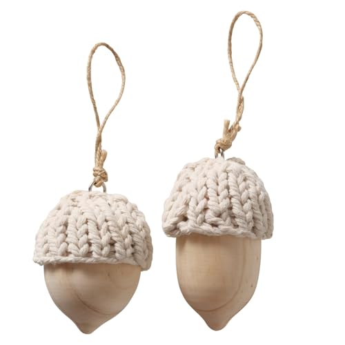 RiloStore 2 Stk Holzeichel Deko Eicheln Holz Herbstdeko Früchte Stoffeicheln Dekoeicheln Holzfrüchte b2046 Herbst Dekoration Weihnachten Naturdeko 9x6cm von RiloStore