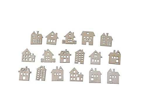 RiloStore 20er Set Deko Haus braun Natur Holzhaus Shabby Chic Dekohaus Set 2-3cm 20 Stück Häuser Winterdeko Raumdeko Holzhäuser Tischdeko Streuteile Basteln von RiloStore