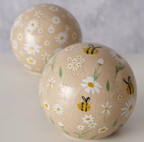 RiloStore 2er Set Dekokugeln Biene Creme Weiss braun 8cm Deko Kugeln b6006 Teichkugeln Dekokugeln Schwimmkugeln Rose Miniteich Gartenteich Gartendeko Dekoration von RiloStore