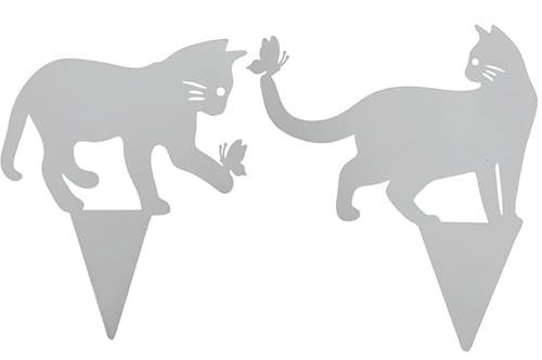 RiloStore 2er Set Stecker Katzen Metall Weiss 24x19cm Metallstecker XL 2 STK Gartendeko Metall p427 Katze Garten Kätzchen Dekoration Gesteckdeko Katzenfans Kitten von RiloStore
