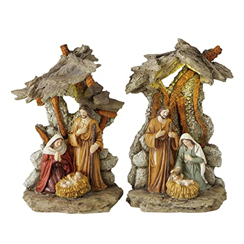 RiloStore 1 STK Tischkrippe Krippe 20x21cm Krippenszene nr2268 braun grau Deko Figuren Christus Jesus Weihnachtskrippe bemalt Kunstharz Weihnachten Geschenk Tischdeko Krippenfiguren von RiloStore