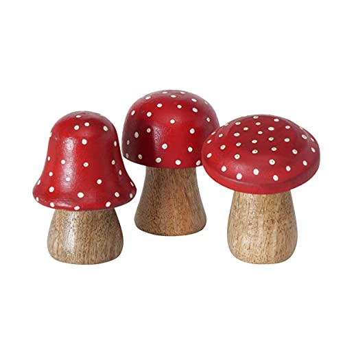 RiloStore 3 STK Fliegenpilze Holz rot Weiss braun Glücksbringer 7cm Dekopilze Glückspilze Herbstdeko Weihnachtsdeko Pilze rot Weiss Basteln Pilz Gesteckdeko Fliegenpilz Glückspilz Holzpilze von RiloStore