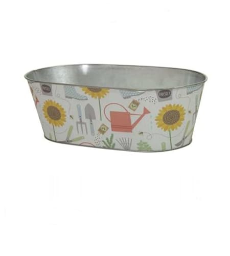 RiloStore 3 STK Zinkschale Pflanzschale mit Gießkanne Sonnenblumen o151 Blumen Anzucht Kräuterschale Metallschale 25x14x10cm Jardiniere Sonnenblume Gartendeko Pflanzkübel von RiloStore