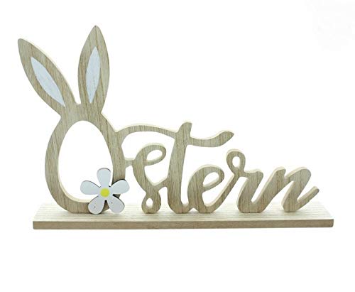 RiloStore 30x21cm Ostern Schriftzug braun geschwungen f972 Holz Aufsteller Frühling Osterdeko Osterschmuck Schriftzug Tischdeko Hasen von RiloStore