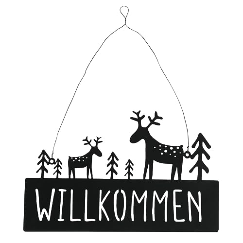 RiloStore 38x24cm Schild Metall Willkommen schwarz b083 Herbstdeko Hirsche Weihnachtsdeko Türschild Türkranz Metallhirsche Geschenk Türhänger Eingang Deko von RiloStore