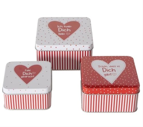 RiloStore 3er Set Keksdose Ich hab Dich lieb - rot Weiss gepunktet das Metall Eisen Dosen b8575 Weihnachten Keksdosen Vorratsdose Nikolaus Geschenk Aufbewahrung von RiloStore