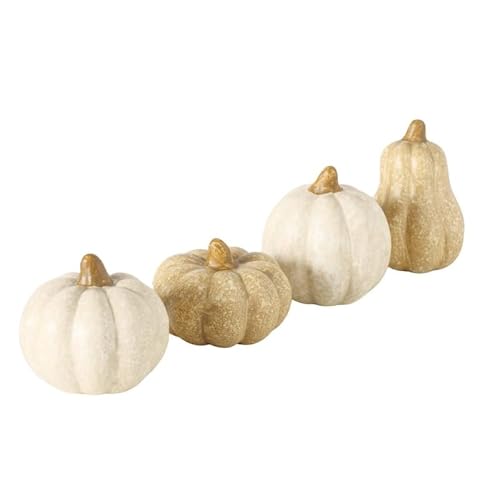 RiloStore 4 TLG Dekoset KÜRBISSE b510 Herbstdeko Kürbis 6cm beige Creme Weiss Deko Halloween Autumn Herbstdeko Dekokürbis Dekoobjekt Tischdeko Dekofrüchte von RiloStore