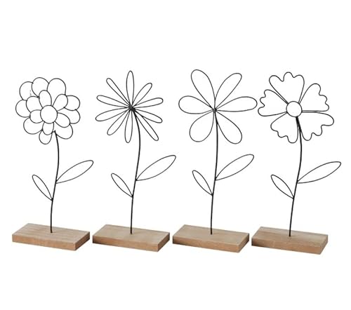 RiloStore 4er Set große Dekoaufsteller Blumen Arrangement 25cm Aufsteller Holz schwarz Blumen Tischdeko Holzblumen Tischschmuck Schaufensterdeo n3297 von RiloStore