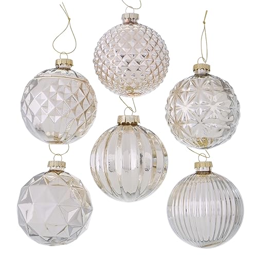 RiloStore 6 STK Glas Weihnachtskugeln Glas XL 8cm Champagner Farben b348 Glaskugeln Weihnachtsdeko Christbaumschmuck Kugeln Glashänger Weihnachtsdeko Creme Gold EDEL Ornamente Ranke von RiloStore