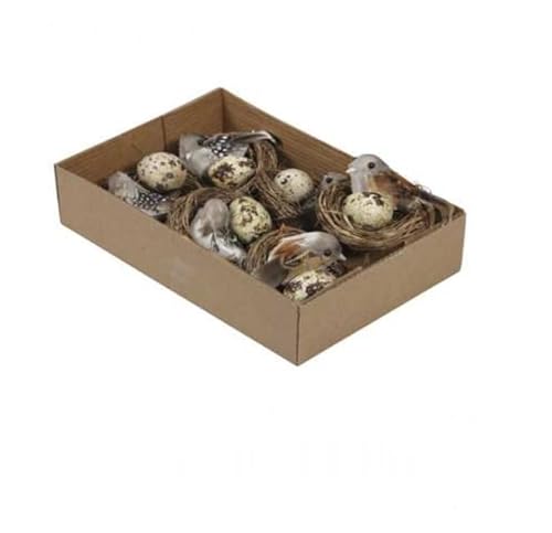 RiloStore 6 STK Wachteleier Nester mit Vögelchen Vogelnest mit Wachteleier ausgeblasen Naturdeko Landhaus Osterschmuck o520 Basteln Ostern Federvogel Vögelchen Rebe Nest Eierdeko Dekonest von RiloStore