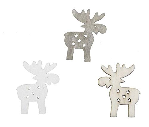 RiloStore 60 STK Elche 3cm Weiss grau Weihnachten Basteln oth497 Tischdeko Holzelche Dekoelche ELCH Dekoration Weihnachtsdeko Streuteile Tischschmuck Kindergarten Gestalten … von RiloStore