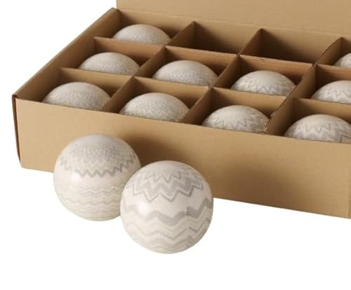 RiloStore 6er Set Kugeln Zickzack Creme Weiss braun 8cm Deko Kugeln Teichkugeln Dekokugeln Gartenkugeln Rose Miniteich Gartenteich Dekoration von RiloStore