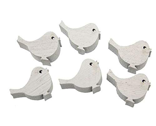 RiloStore 72 STK Holz VÖGEL Weiss 2,5cm Taufe Kommunion Frühling Hochzeit Basteln Tischdeko Shabby Chic Vintage Nostalgie Holz Streuteile von RiloStore