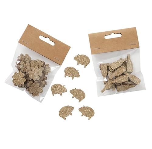 72 STK Silvesterdeko Holz Glücksbringer Gold Farben PIlz Kleeblatt b339 Glücksschwein Schornsteinfeger Holzteile Streuteile von RiloStore