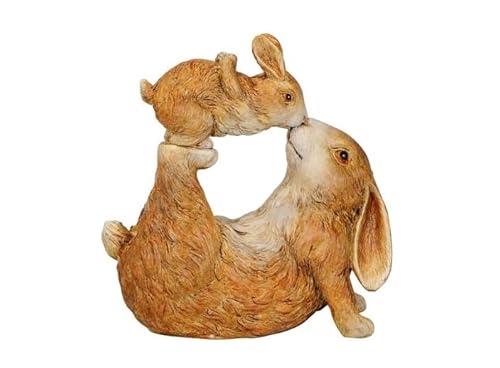 RiloStore Hasenmutter mit Kind küssend Liebe Osterhasen Deko Hasen 15x16cm braun Osterdeko Osterschmuck Hasenpaar von RiloStore