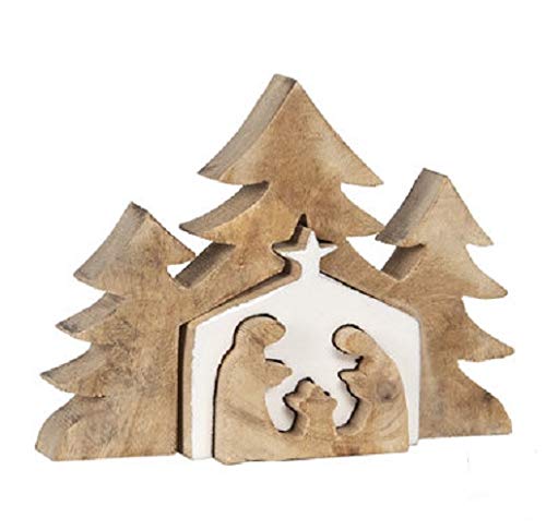 RiloStore Tischkrippe MANGOHOLZ braun Weiss Ceef Weihnachten Krippe Natur 12x11cm Deko Figuren Christus Jesus Weihnachtskrippe Kunstharz Weihnachten Geschenk Tischdeko Krippenfiguren … von RiloStore