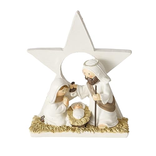 RiloStore Tischkrippe Stern Weiss 14x11cm Krippe Weihnachten b9014 Krippenszene Figuren Christus Jesus Weihnachtskrippe Kunstharz Weihnachten Geschenk Tischdeko Krippenfiguren von RiloStore