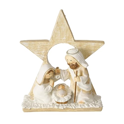 RiloStore Tischkrippe Stern - braun - 14x11cm Krippe Weihnachten b9014 Krippenszene Figuren Christus Jesus Weihnachtskrippe Kunstharz Weihnachten Geschenk Tischdeko Krippenfiguren von RiloStore