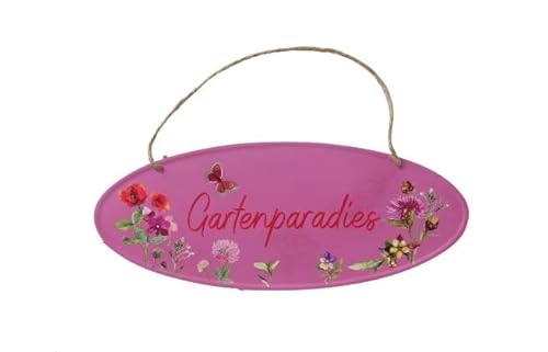 Schild Gartenparadies pink Metallschild 30x13cm Gartendeko Metall Schild Garten Dekoration Paradies Gartenfans Blumen n852 Textschild Geschenk Spruch von RiloStore