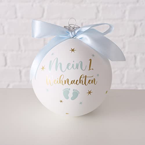 Weihnachtskugel - Mein 1. Weihnachten - Hellblau Weiss Junge Baby Blau Geburt Geschenk n983 Jungen 10cm Weihnachten Geburtsgechenk Glaskugel Baby Girl 1. Geburtstag Weihnachtsdeko von RiloStore