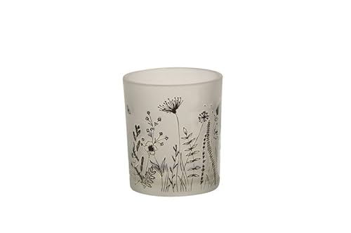 Windlicht 9x7cm Wildblumen schwarz Weiss matt Teelichthalter Windlichter BLUMENWIESE Kerzenhalter Glas Gräser Blumen Blüten Liebe Geschenk Gras Wiese Frühling von RiloStore