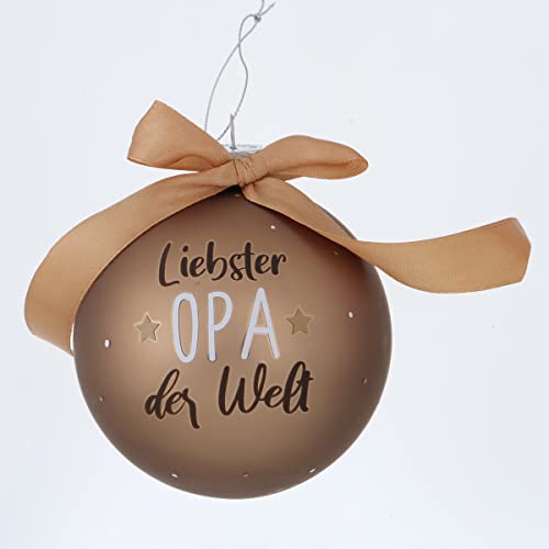 XL Weihnachtskugel - Bester Opa der Welt - 10cm Glas braun Gold Farben Christbaumkugel mit Schleife Weihnachtskugeln Christbaumschmuck Kugel Hänger Glaskugel Großvater Opi Geschenk von RiloStore