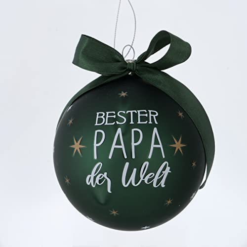 XL Weihnachtskugel - Bester Papa der Welt - 10cm Glas dunkelgrün grün Christbaumkugel mit Schleife Weihnachtskugeln Christbaumschmuck Kugel Hänger Glaskugel Papi Vater Vati Geschenk von RiloStore