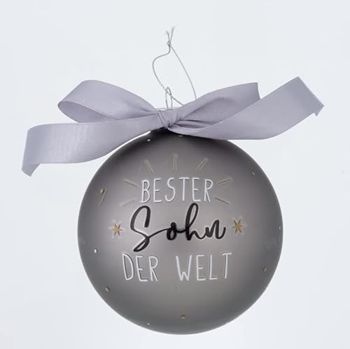 XL Weihnachtskugel - Bester Sohn der Welt - 8cm Glas Weiss Grau Silber Farben Christbaumkugel mit Schleife Weihnachtskugeln Christbaumschmuck Kugel Hänger Glaskugel Geschenk… von RiloStore