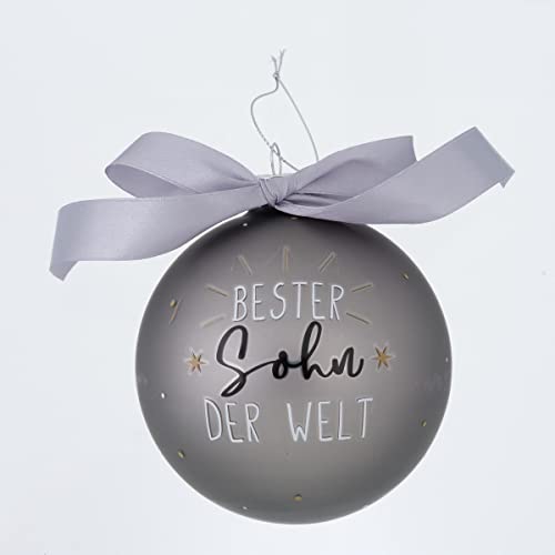 XL Weihnachtskugel - LIEBSTER Sohn DER Welt - 8cm Glas Silber Farben Christbaumkugel mit Schleife Weihnachtskugeln Christbaumschmuck Kugel Hänger Glaskugel Geschenk von RiloStore