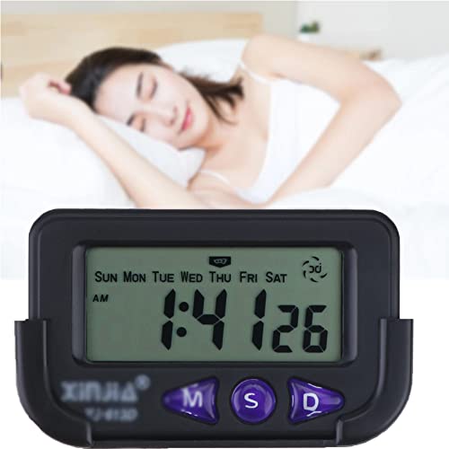 Elektronische Auto-Uhr, Riloer ABS Mini-Auto-Uhr LCD-Digital-Uhr, Dashboard-Schreibtisch-Chronograph mit Klebepad für Fahrzeug Home Office Travel, Schwarz von Riloer