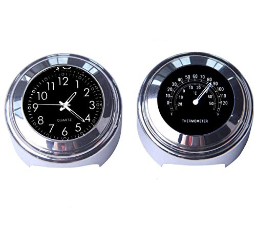 Riloer 2pcs 7/8 Zoll Motorrad Lenkeruhr und Thermometer Universal wasserdichte Digitaluhr (schwarz) von Riloer
