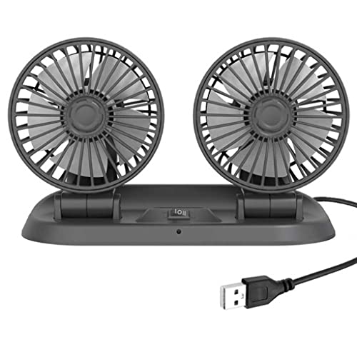 Riloer Autolüfter,Auto Ventilator, Doppelkopf-Autolüfter, 360 ° horizontal und 180 ° vertikal drehbar, Sommer Kühlung Air Circulator,360 Grad drehbar, stufenlose Geschwindigkeit,USB 5 V von Riloer
