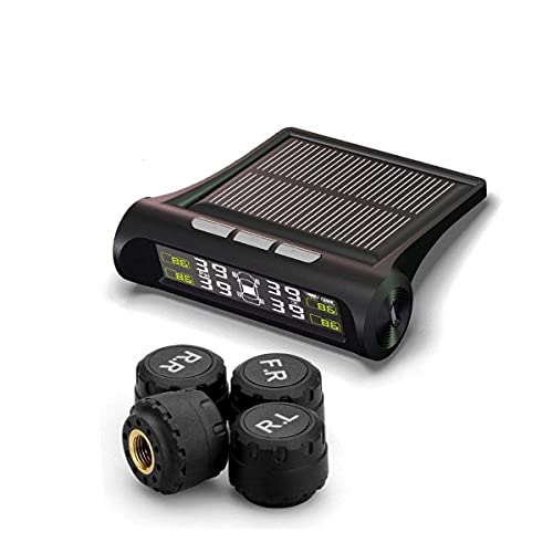 Solar/USB Dual Charging Autoreifendrucküberwachung, Riloer LCD-Farbdisplay Drahtloses Reifendrucküberwachungssystem mit 4 externen Sensoren (eingebauter Lithium-Ionen-Akku) von Riloer