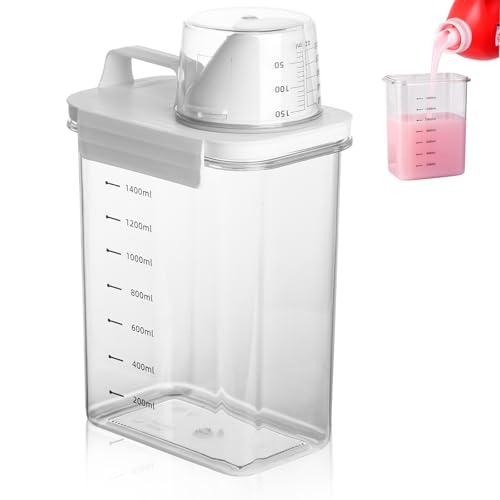 Riloventa 1800 ML Waschpulver Aufbewahrungsbox, Waschpulver Dosierer, Waschmittelbox, Behälter für Waschpulver, Luftdichter Waschmittelspender mit Messbecher für Weichspüler, Waschmittel(Transparent) von Riloventa