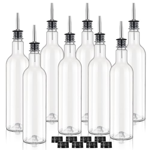 RimCereal 8 Stück 750 ml Kunststoffflaschen mit langem Hals und Ausgießer aus Edelstahl und Kappe, Alkohol-, Saft-, Likörflaschen, Sirup, auslaufsicher, konischer Ausgießer, Behälter für Zuhause, Bar von RimCereal